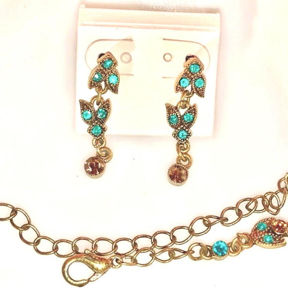 2003~VCLM Noblesse Austrian Crystal VTG Style Jade/Gold Choker Earrings Set NOS - Picture 2 of 11